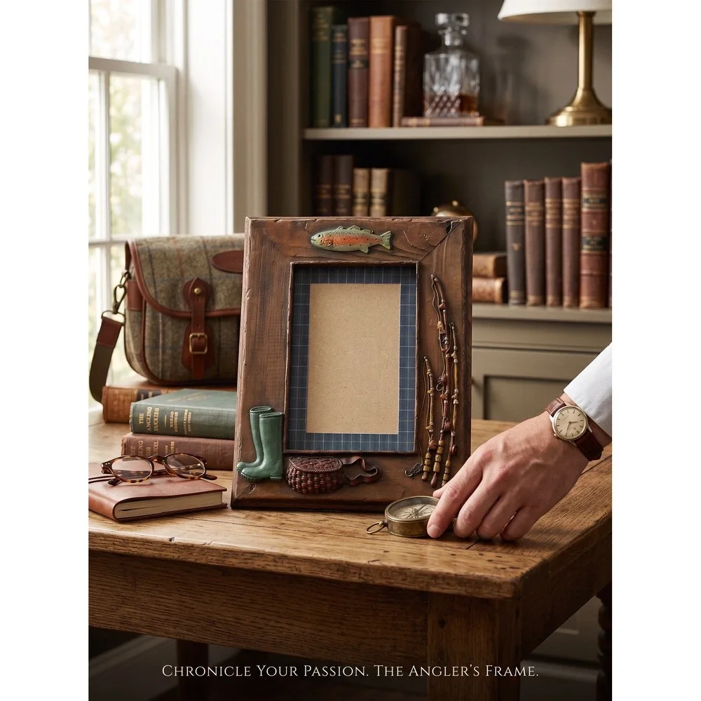 Rustic Cabin The Angler's Frame Fishing Trout 3D Wood Look Photo Frame 4x6